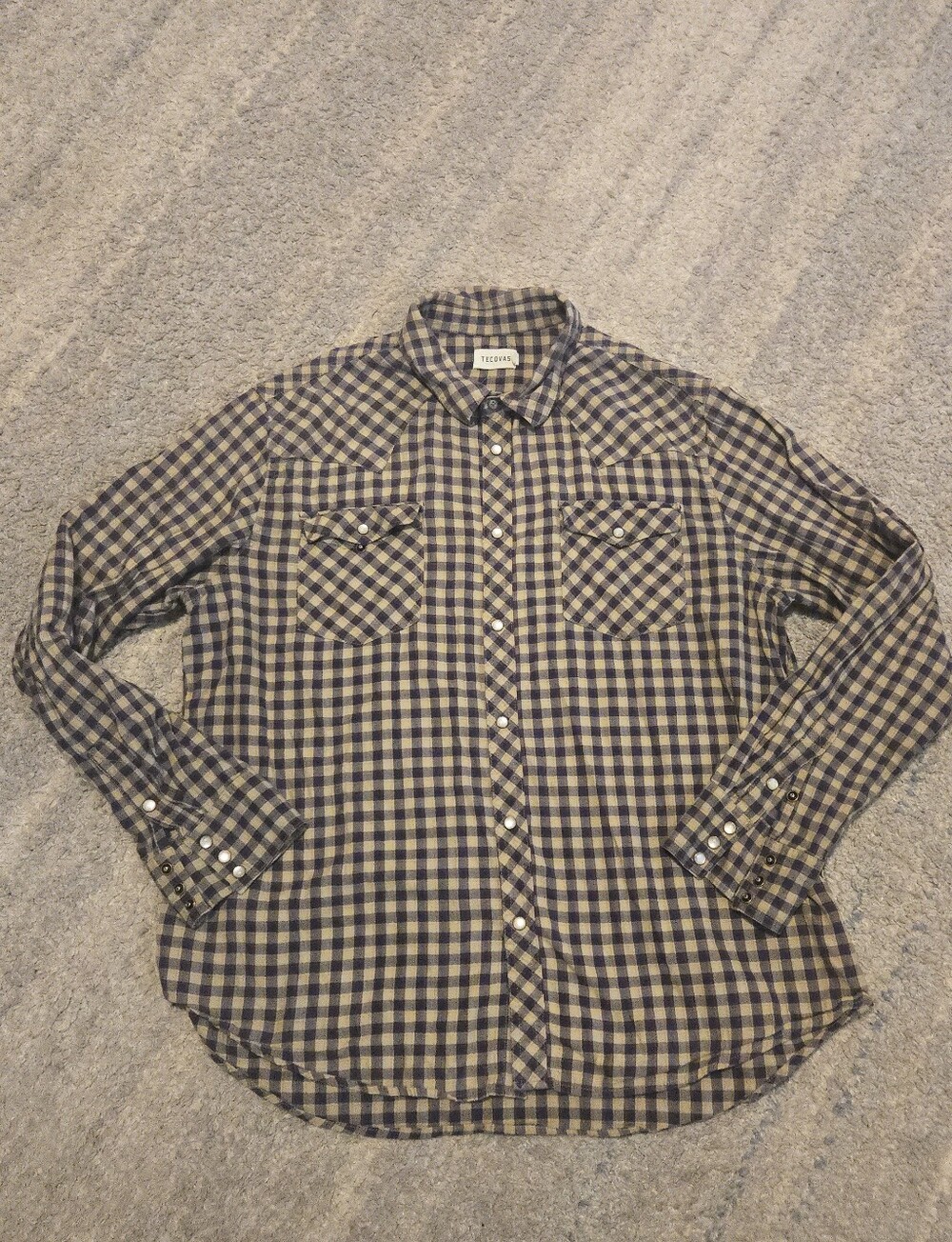 Tecovas Mens XL Western Pearl Snap Shirt Plaid Cotton Flannel Long Sleeve Blue T